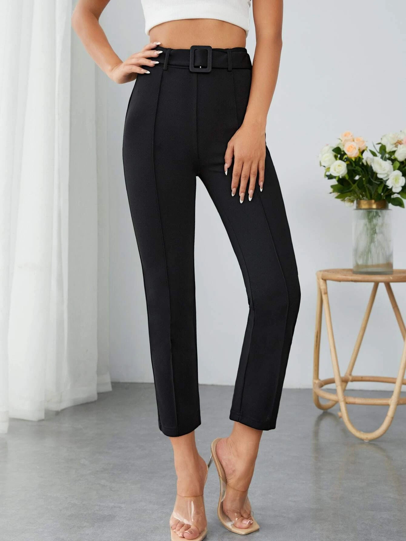 Pantalon noir ceinture shop