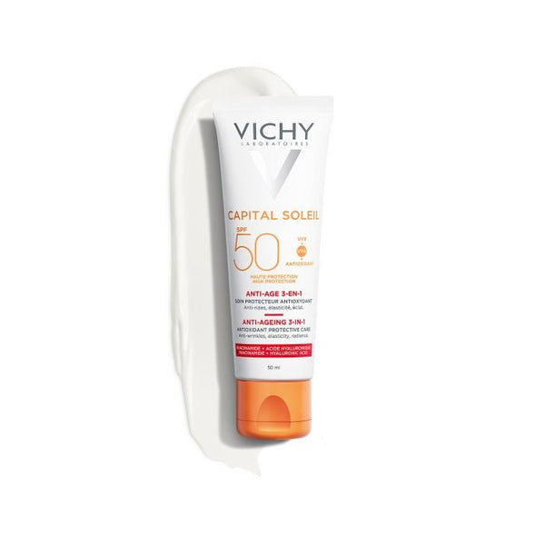 Vichy Capital Soleil 3-en-1 SPF50 – Soin Solaire Anti-Âge Haute Protection