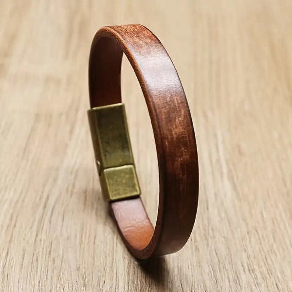 Bracelet Homme en Cuir Brillant – Élégance Vintage au Quotidien