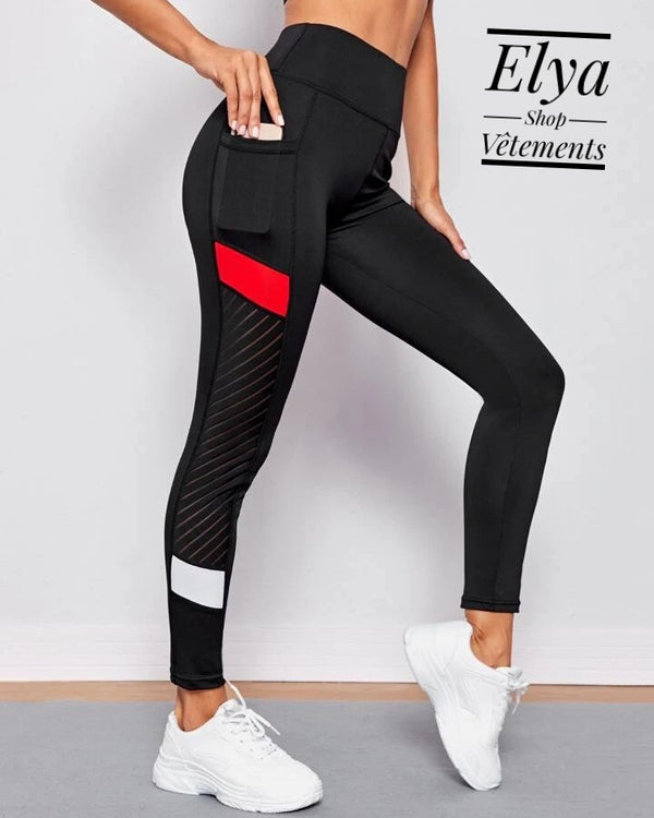Yoga Future Legging de sport avec blocs de couleur et poche pour téléphone