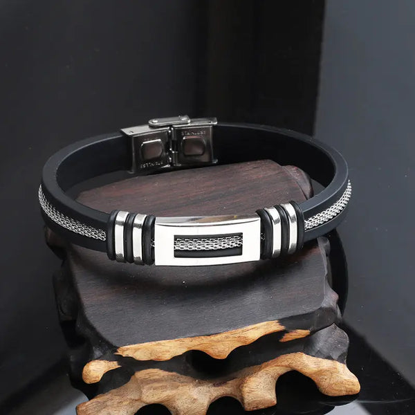 Bracelet Acier & Cuir Véritable – Unisexe