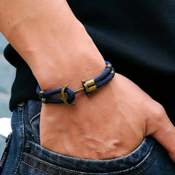Bracelet en Nylon Style Punk Unisexe  Avec fermoir ancre en bronze vintage – Thème pirate