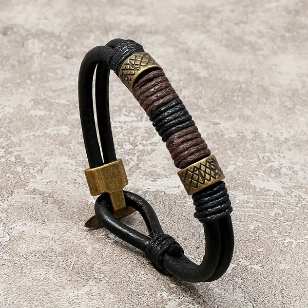 Bracelet Homme en Cuir Noir Tressé  Style rétro punk – Élégance simple et tendance