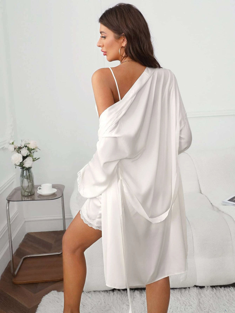 Robe De Maison Ou De Soirée En Soie 100% Et Dentelle - Taille XS à 4XL - Modèle Charmante Et Confortable