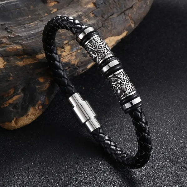 Bracelet en Cuir pour Homme  Tressé en similicuir – Design multicouche réglable (21 cm)