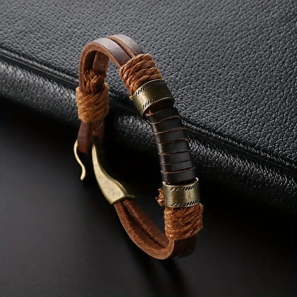 Bracelet Vintage Plaqué Or & Cuir Tissé – Homme