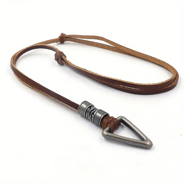 Collier Pendentif Triangle Rétro - Design Géométrique en Cuir pour Hommes